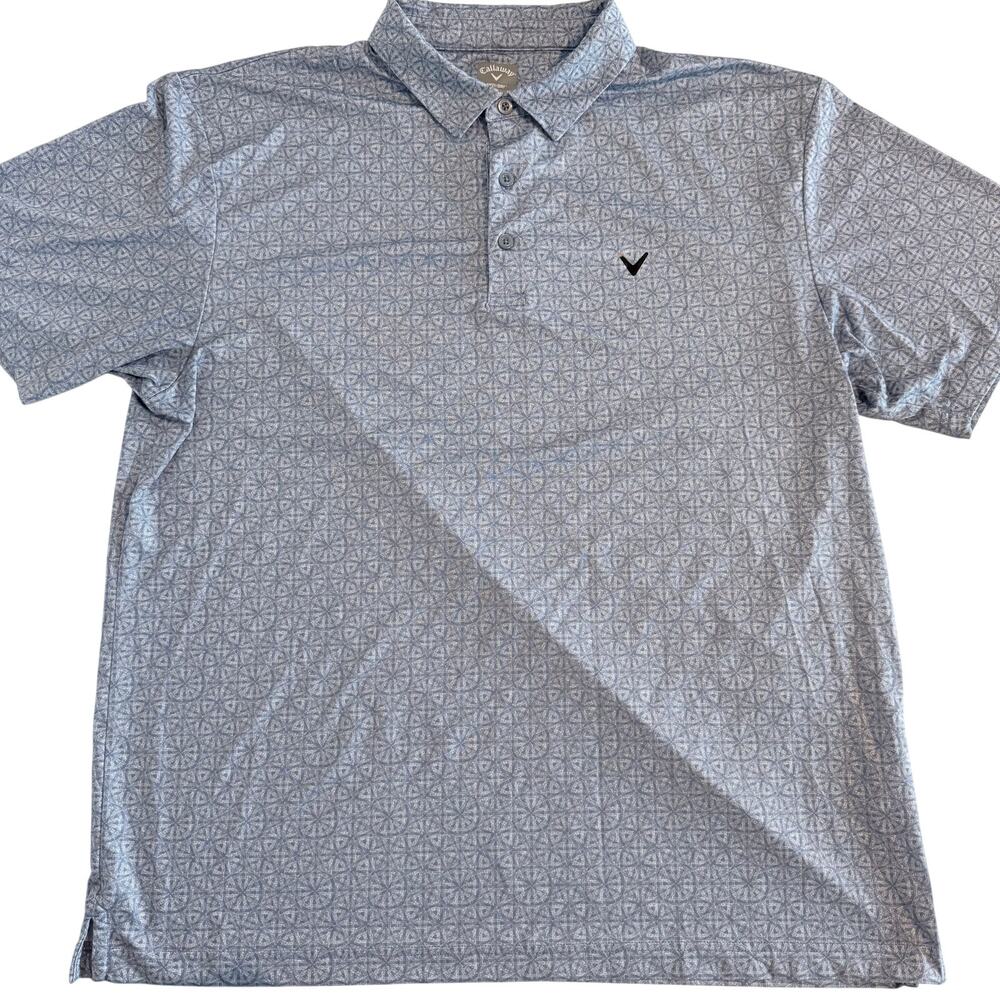 Callaway Men’s XL Blue Gray Patterned Polo Golf Shirt 24.5” PTP Performance